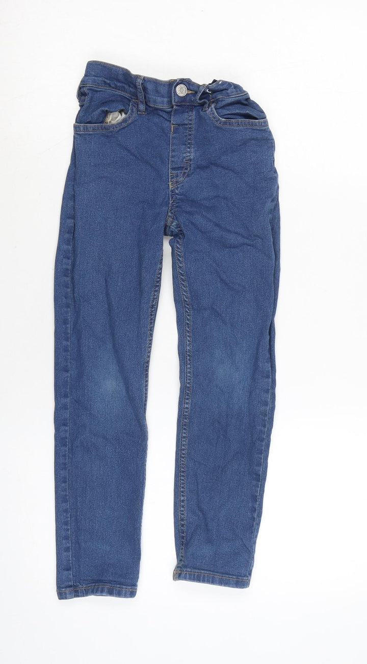 H&M Girls Blue Cotton Blend Straight Jeans Size 8 Years L21 in Regular Zip