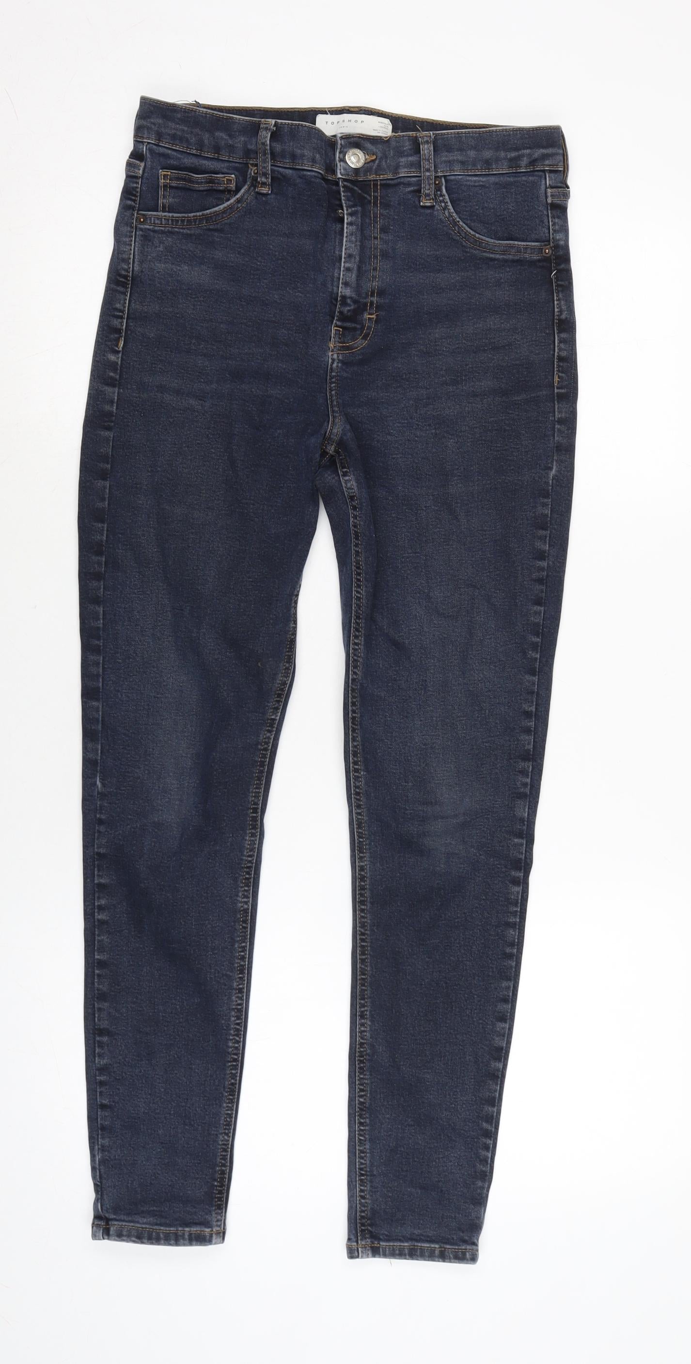 Topshop Womens Blue Cotton Blend Tapered Jeans Size 30 in L32 in Regular Zip