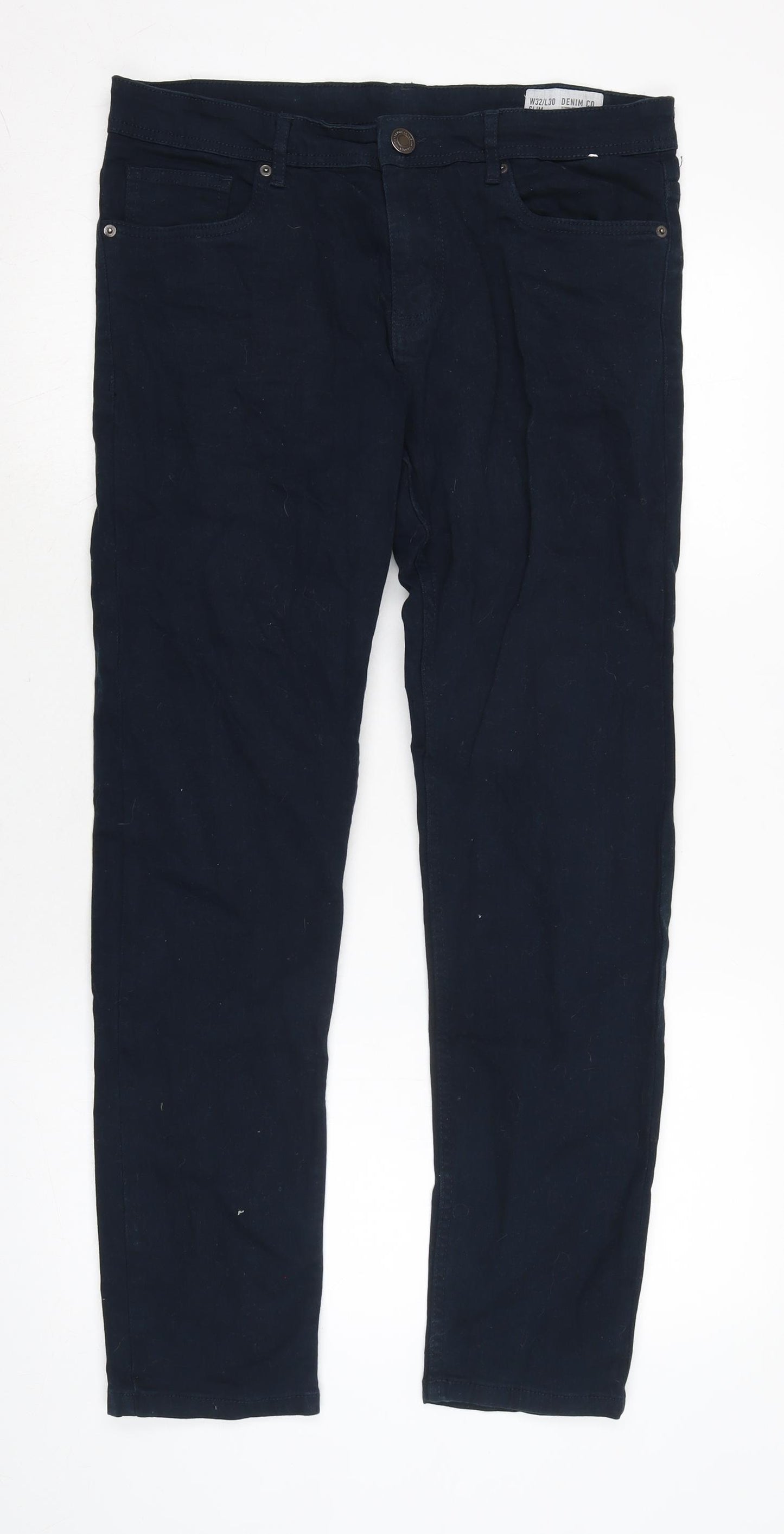 Denim & Co. Mens Blue Cotton Blend Straight Jeans Size 32 in L30 in Extra-Slim Zip