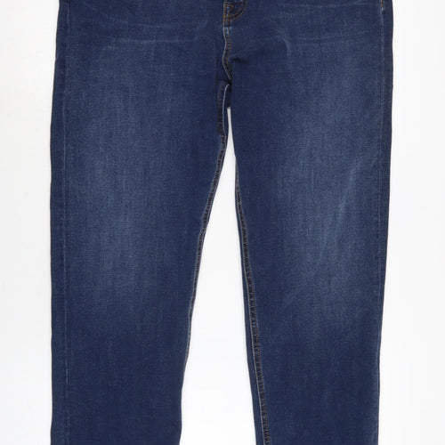 Marks and Spencer Womens Blue Cotton Blend Straight Jeans Size 18 L28 in Regular Zip