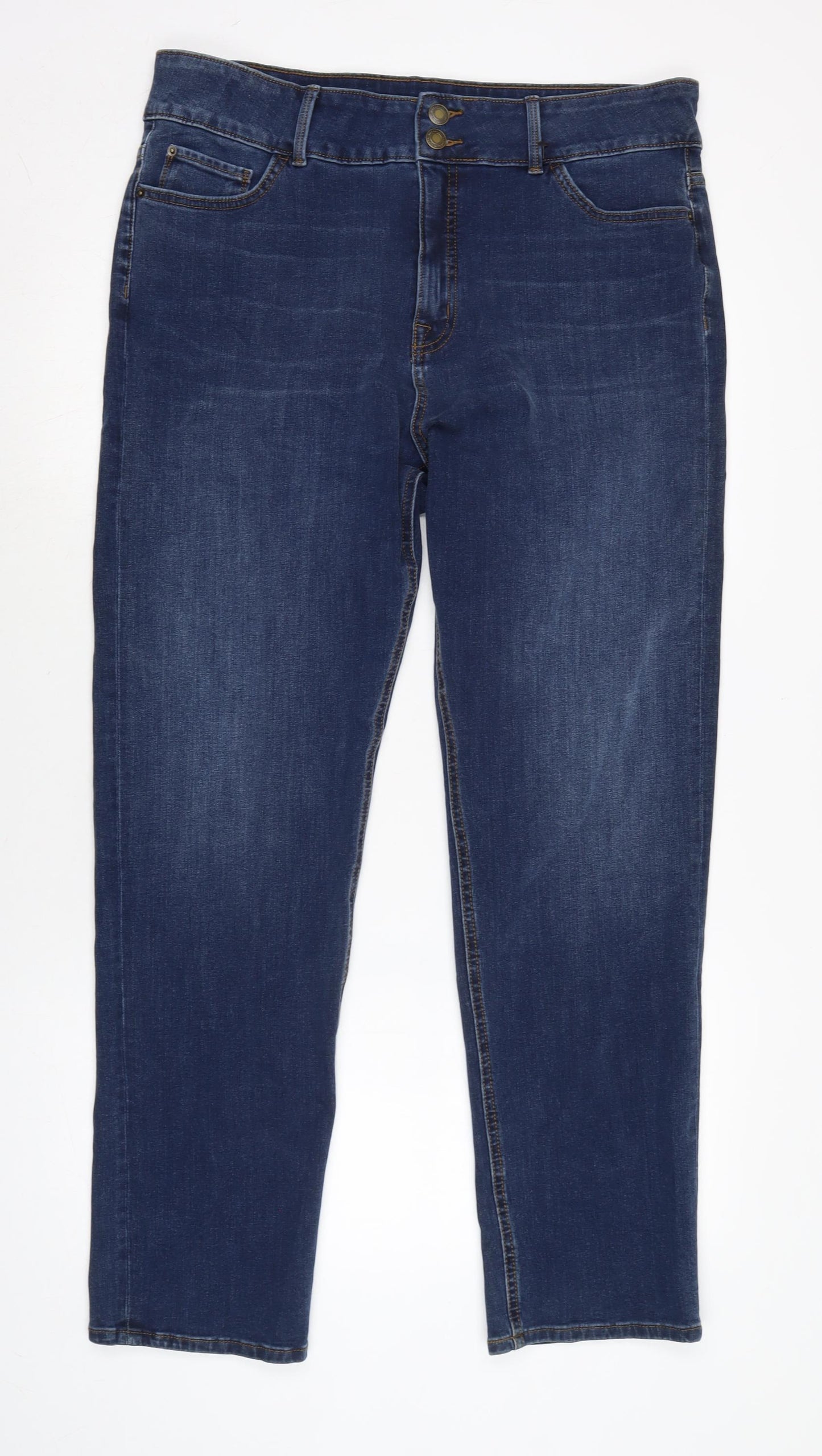 Marks and Spencer Womens Blue Cotton Blend Straight Jeans Size 18 L28 in Regular Zip