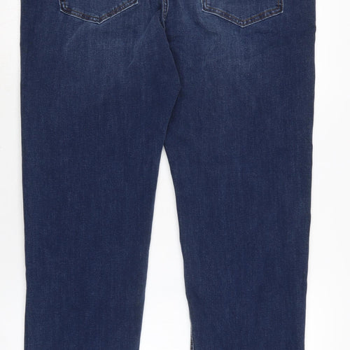 Marks and Spencer Womens Blue Cotton Blend Straight Jeans Size 18 L28 in Regular Zip
