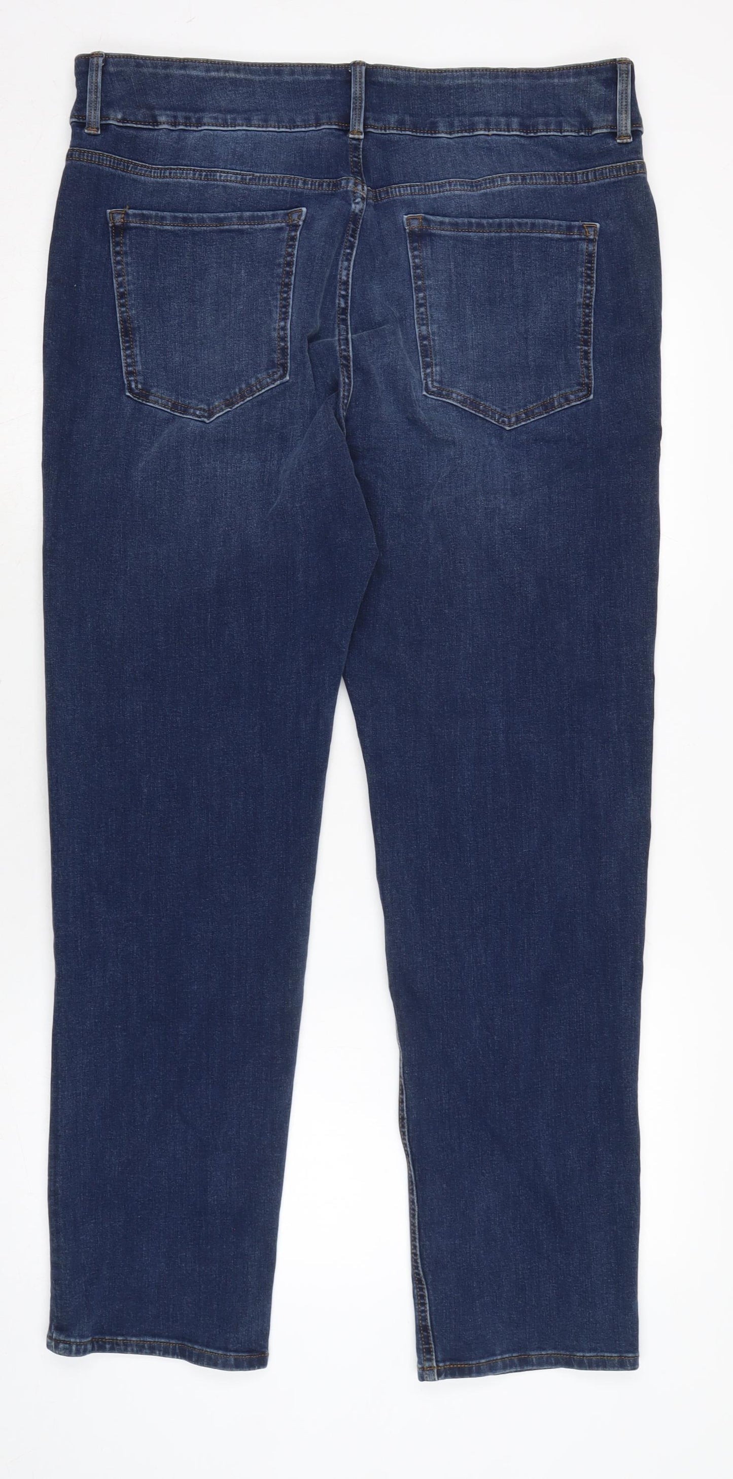 Marks and Spencer Womens Blue Cotton Blend Straight Jeans Size 18 L28 in Regular Zip