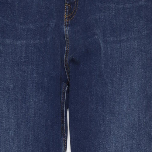 Marks and Spencer Womens Blue Cotton Blend Straight Jeans Size 18 L28 in Regular Zip