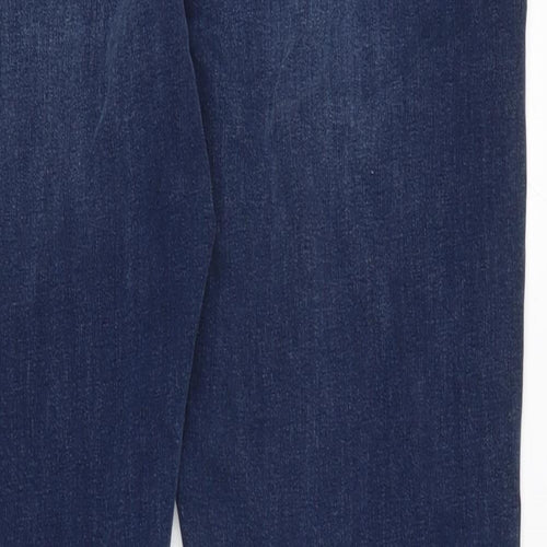Marks and Spencer Womens Blue Cotton Blend Straight Jeans Size 18 L28 in Regular Zip