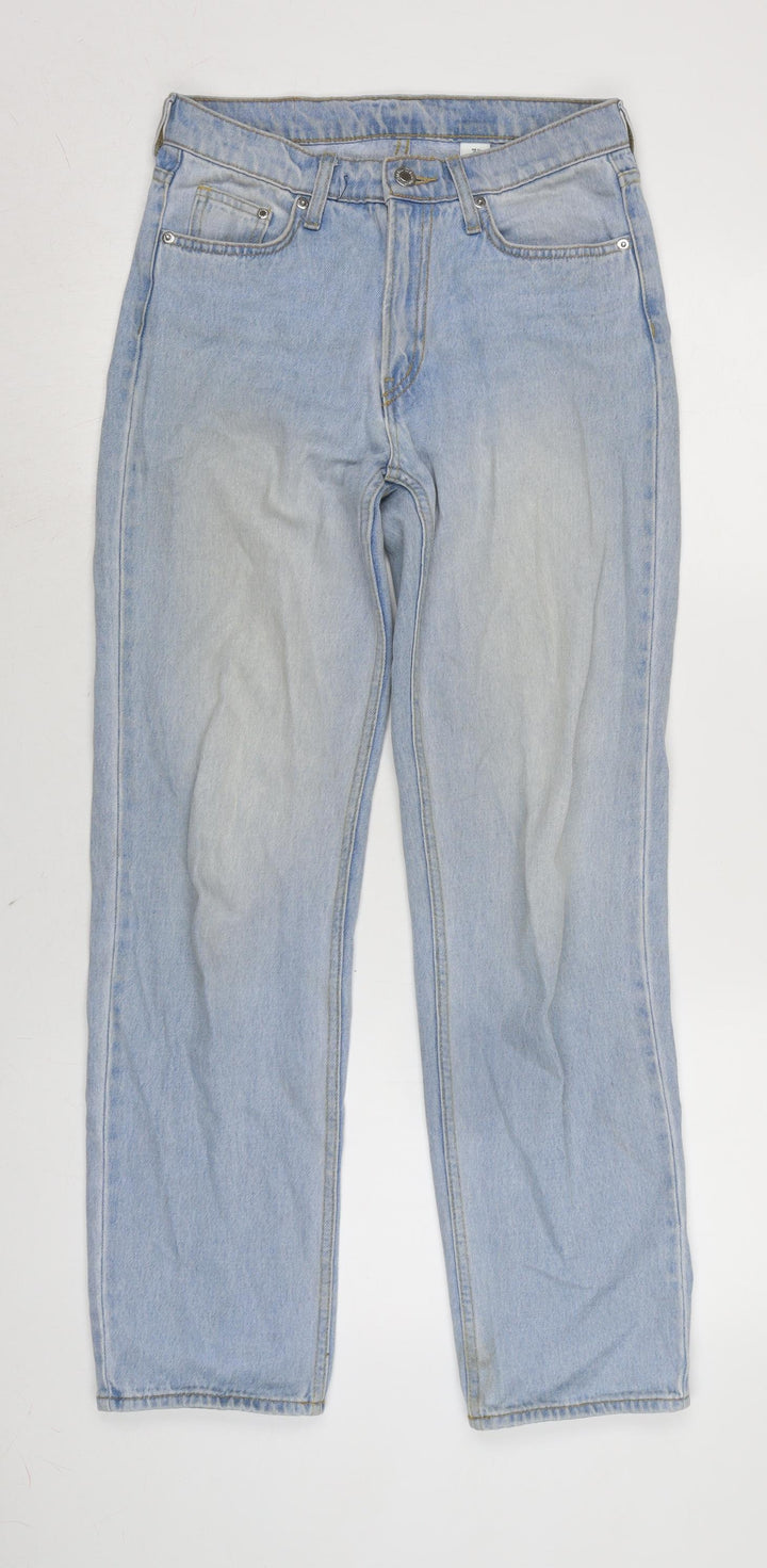H&M Womens Blue Cotton Straight Jeans Size 4 L29 in Regular Zip