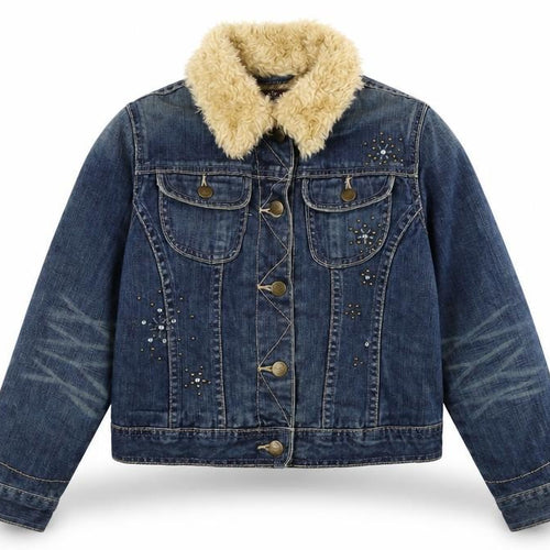 Authentic Gap Girls Blue Biker Jacket Size L Button - Jewelled detail to front.