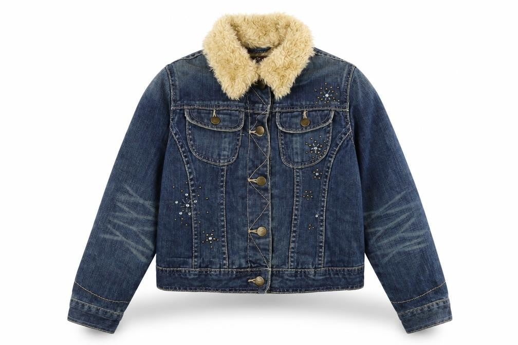 Authentic Gap Girls Blue Biker Jacket Size L Button - Jewelled detail to front.