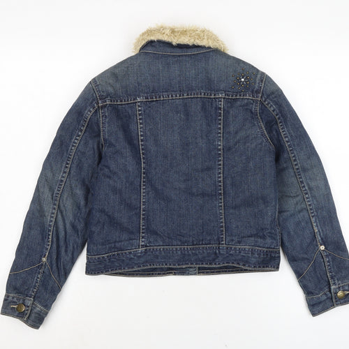 Authentic Gap Girls Blue Biker Jacket Size L Button - Jewelled detail to front.