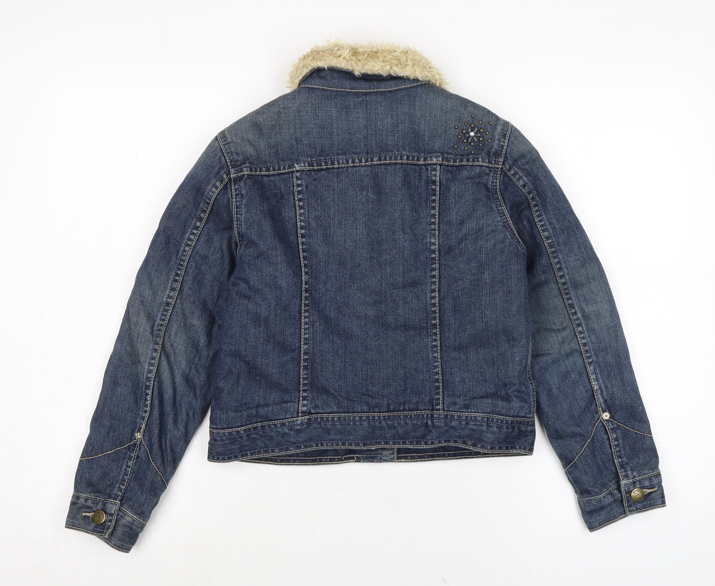 Authentic Gap Girls Blue Biker Jacket Size L Button - Jewelled detail to front.