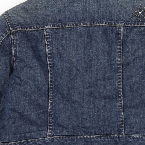Authentic Gap Girls Blue Biker Jacket Size L Button - Jewelled detail to front.