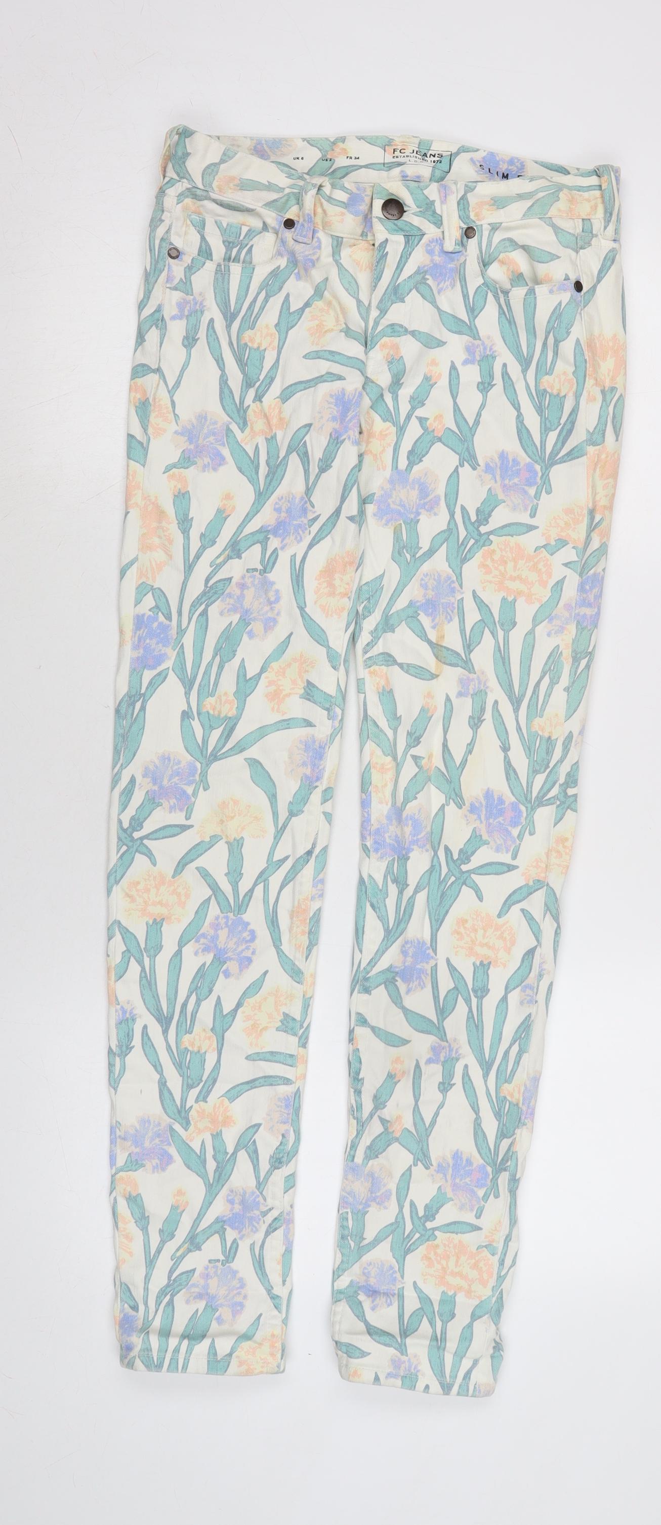 French Connection Womens Multicoloured Floral Cotton Blend Skinny Jeans Size 6 L31 in Regular Zip