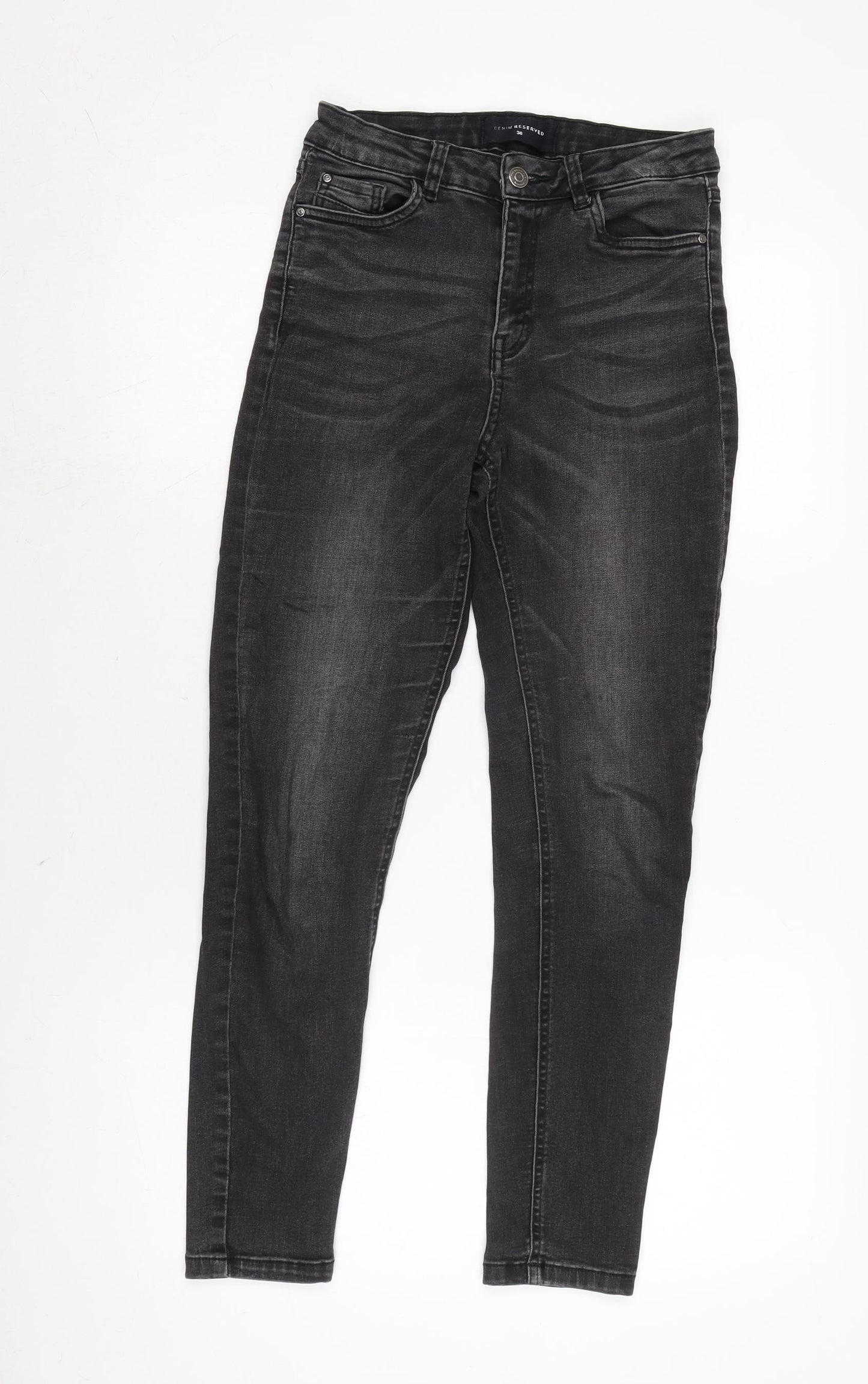 RESERVED Mens Grey Cotton Blend Tapered Jeans Size 28 in L26 in Regular Zip