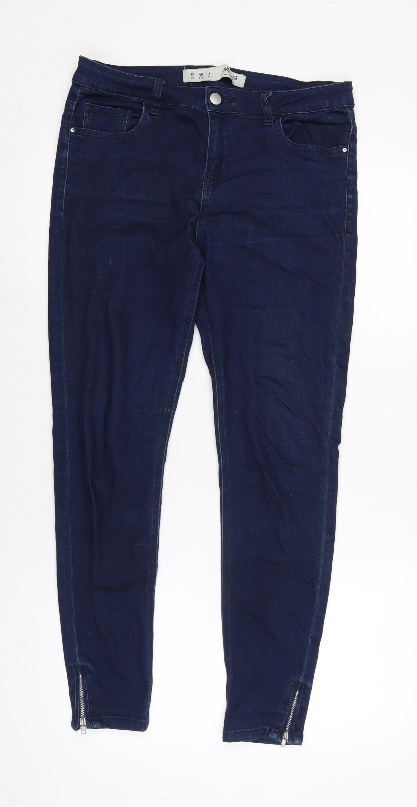 Denim & Co. Womens Blue Cotton Blend Straight Jeans Size 12 L27 in Regular Zip - Zips bottom of legs.