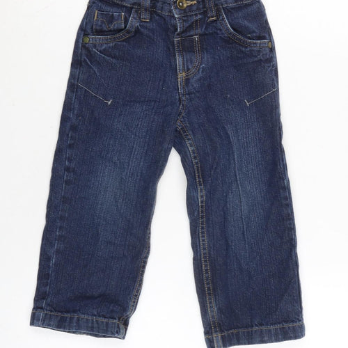 TU Girls Blue Cotton Capri Jeans Size 18-24 Months Button - Waist 18In-Inside Leg 13In.