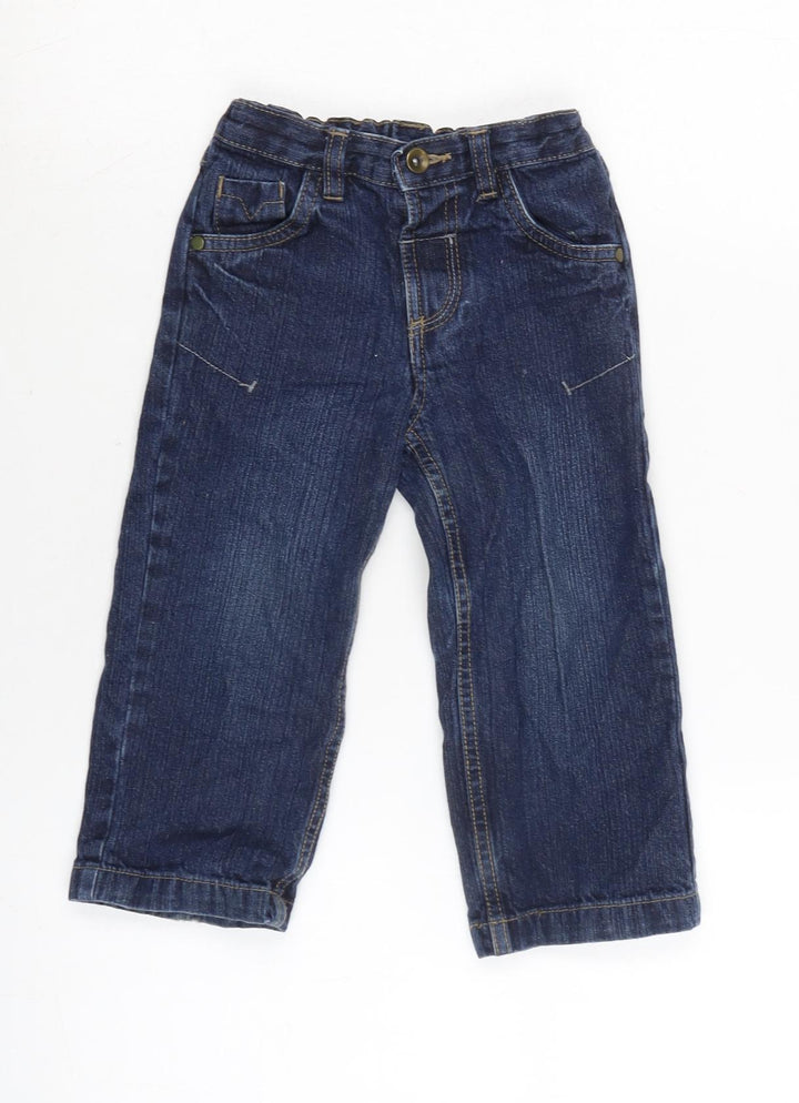 TU Girls Blue Cotton Capri Jeans Size 18-24 Months Button - Waist 18In-Inside Leg 13In.
