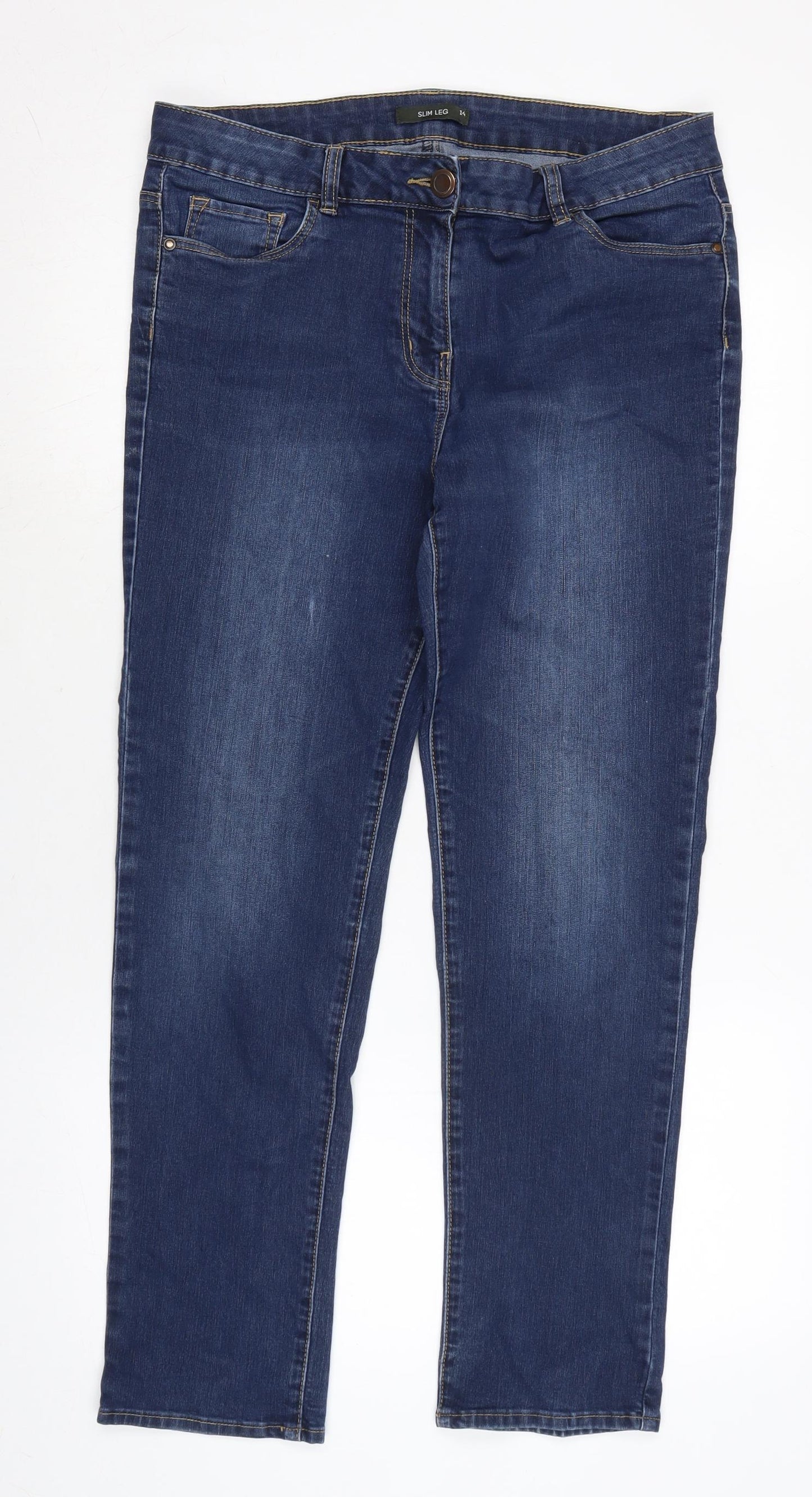 Bonmarché Womens Blue Cotton Blend Straight Jeans Size 14 L26.5 in Regular Zip