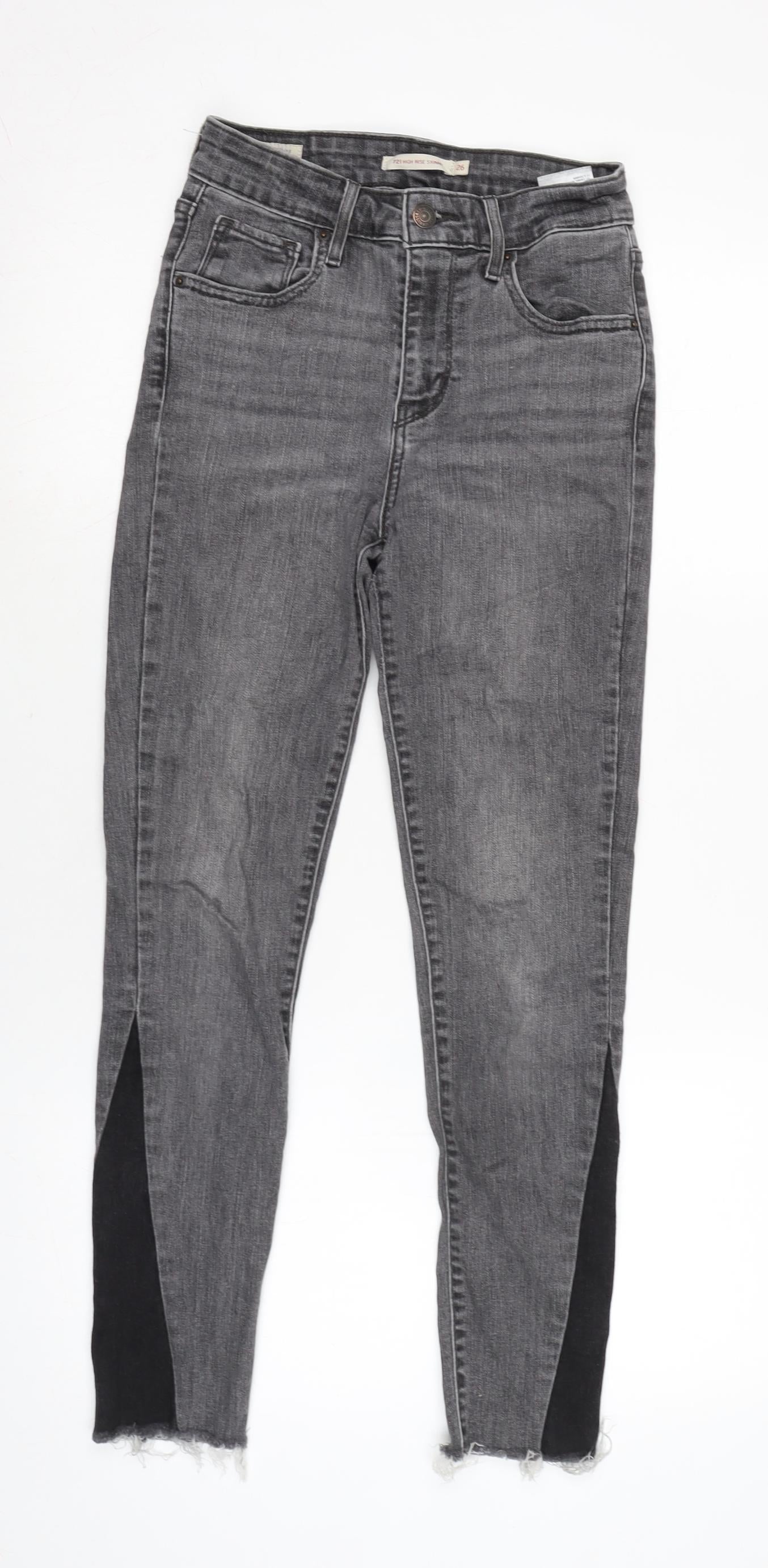 Levis Womens Grey Cotton Blend Tapered Jeans Size 24 in L26 in Regular Zip - Raw Hem