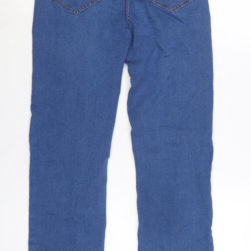 Bonmarché Womens Blue Cotton Blend Straight Jeans Size 10 L28.5 in Regular Zip - Raw Hem