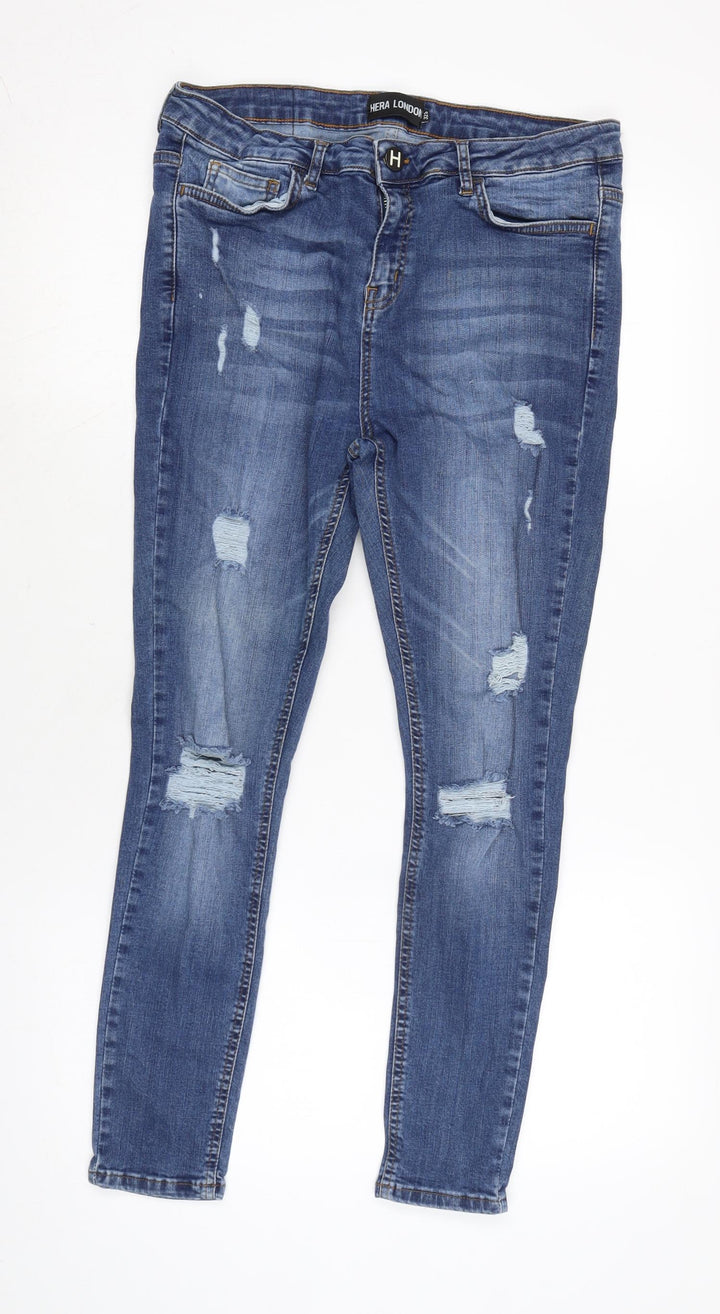 Hera London Mens Blue Cotton Blend Tapered Jeans Size 30 in L25 in Regular Zip