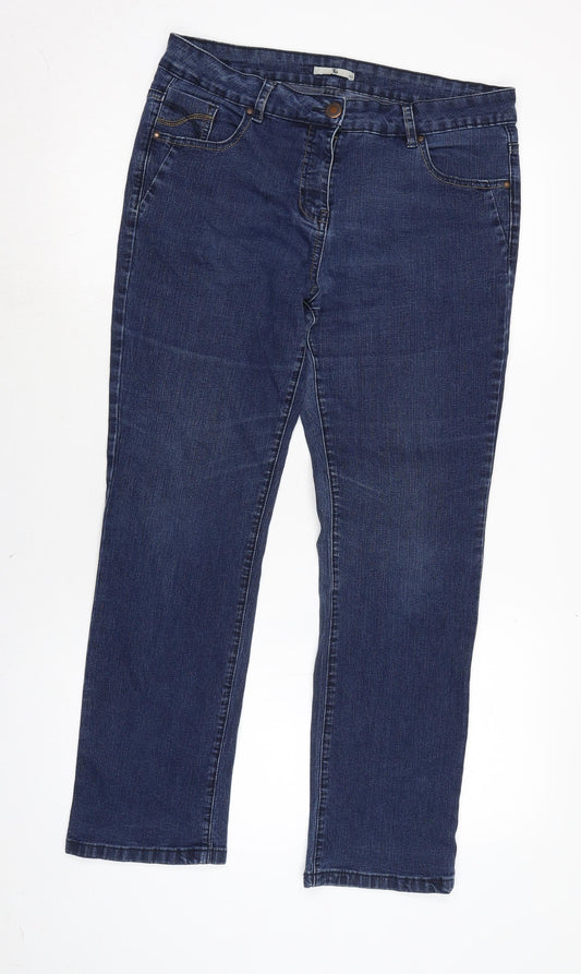 TU Womens Blue Cotton Blend Bootcut Jeans Size 10 L27.5 in Regular Zip