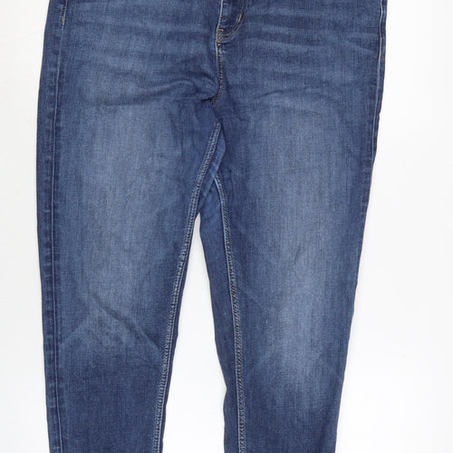 Marks and Spencer Womens Blue Cotton Blend Tapered Jeans Size 16 L27 in Regular Zip