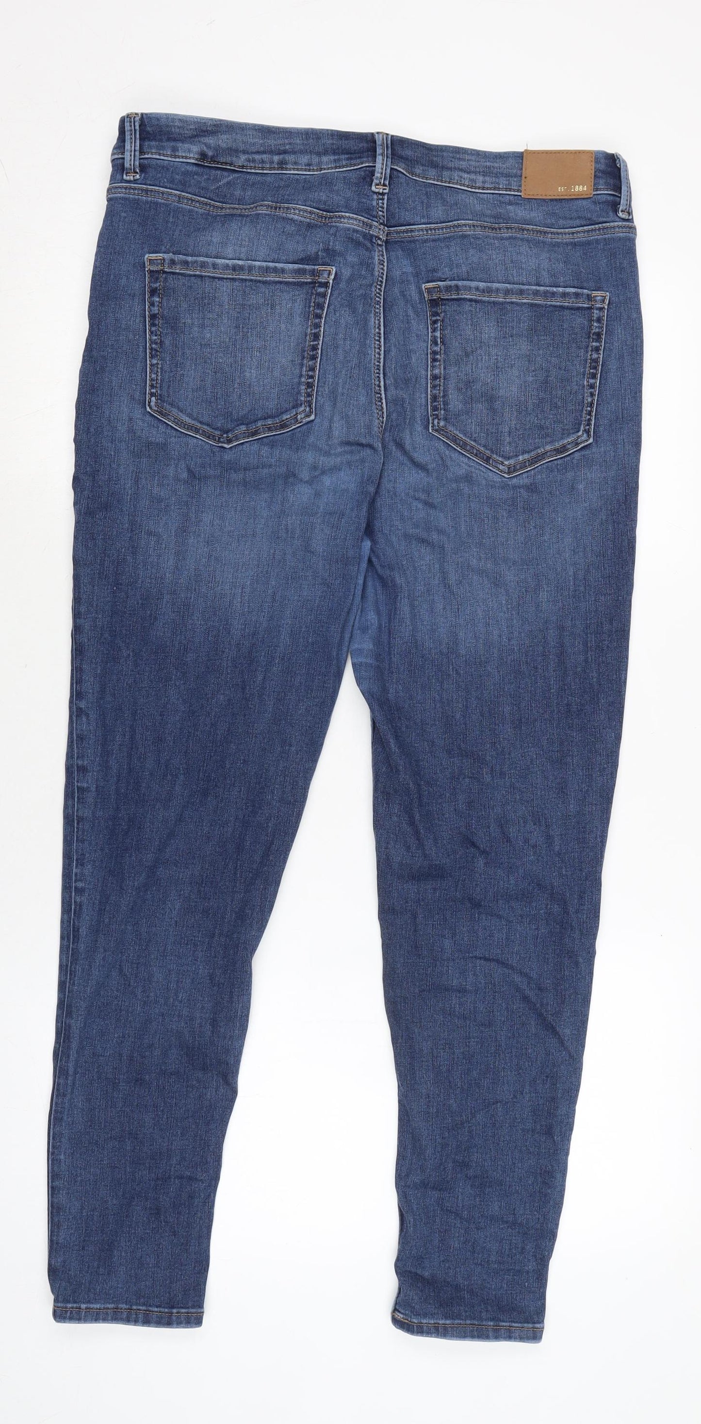 Marks and Spencer Womens Blue Cotton Blend Tapered Jeans Size 16 L27 in Regular Zip