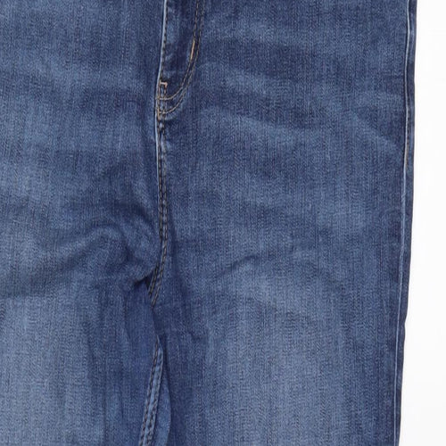 Marks and Spencer Womens Blue Cotton Blend Tapered Jeans Size 16 L27 in Regular Zip