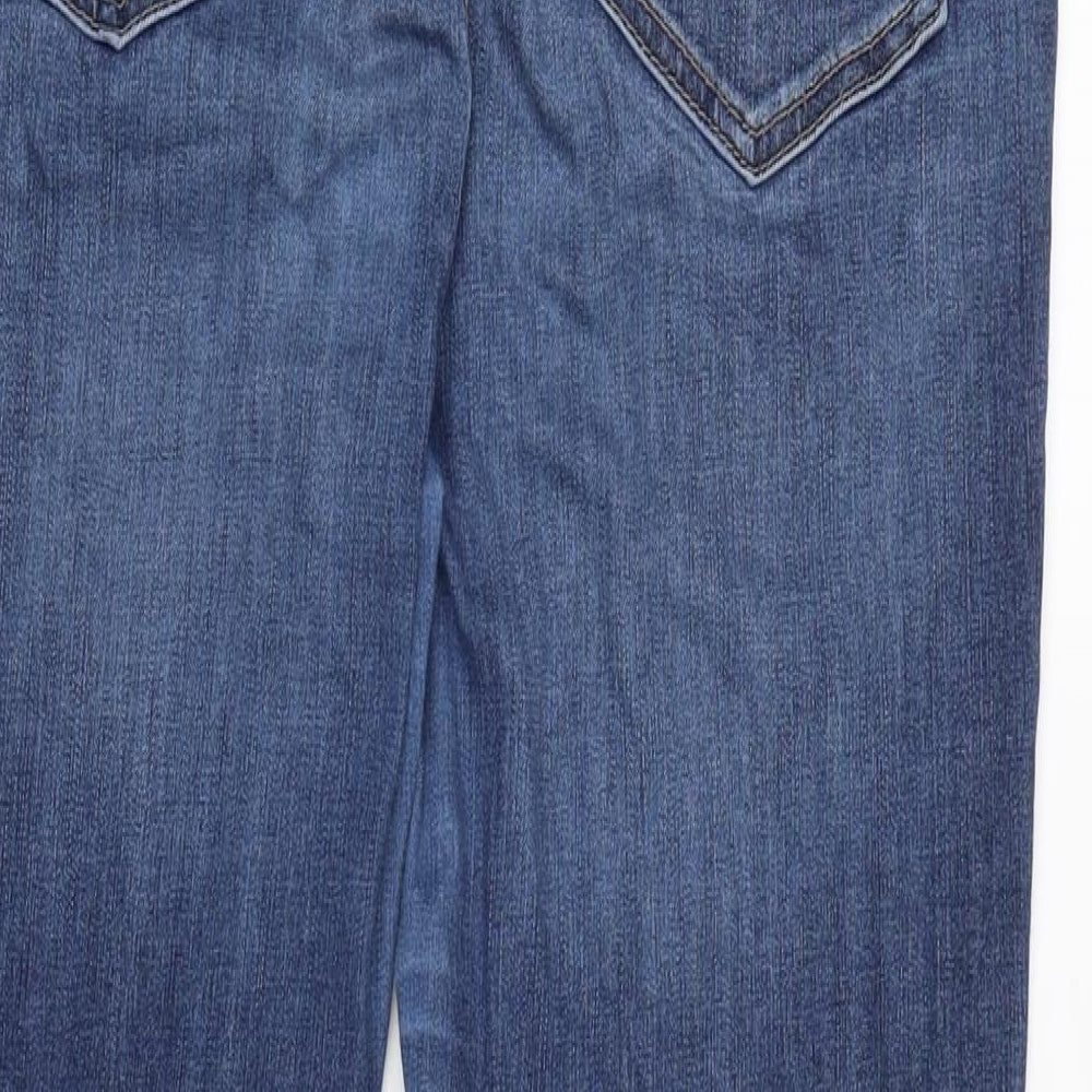 Marks and Spencer Womens Blue Cotton Blend Tapered Jeans Size 16 L27 in Regular Zip