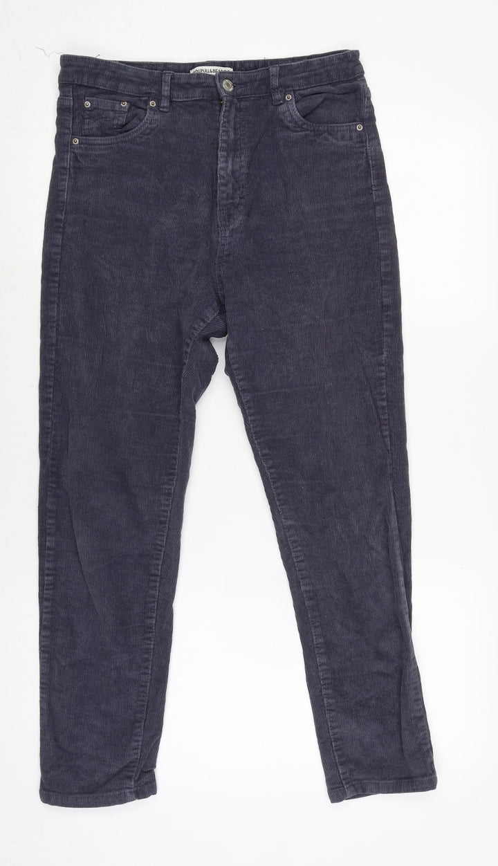 Pull&Bear Womens Grey Cotton Trousers Size 28 in L26 in Regular Zip