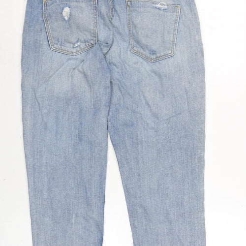 Zara Womens Blue Cotton Blend Straight Jeans Size 10 L26 in Regular Zip - Faux pearl beading to bottom legs.