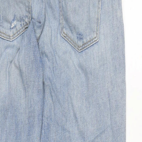 Zara Womens Blue Cotton Blend Straight Jeans Size 10 L26 in Regular Zip - Faux pearl beading to bottom legs.