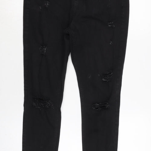 Hera London Mens Black Cotton Blend Tapered Jeans Size 28 in L28 in Regular Zip