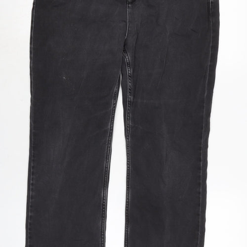 Marks and Spencer Womens Grey Cotton Blend Straight Jeans Size 14 L26.5 in Regular Zip - FAUX GEMSTONES TO POCKETS.