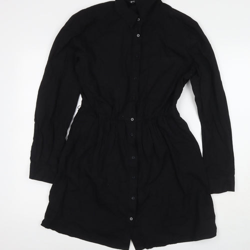 Stradivarius Womens Black Cotton Shirt Dress Size L Collared Button