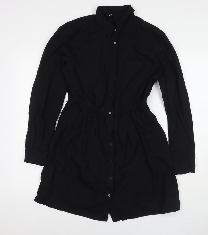 Stradivarius Womens Black Cotton Shirt Dress Size L Collared Button