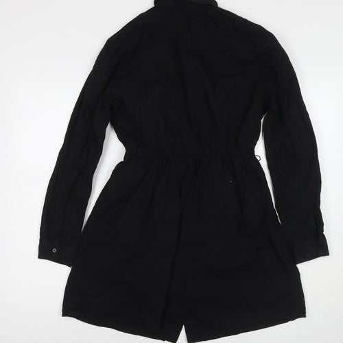Stradivarius Womens Black Cotton Shirt Dress Size L Collared Button