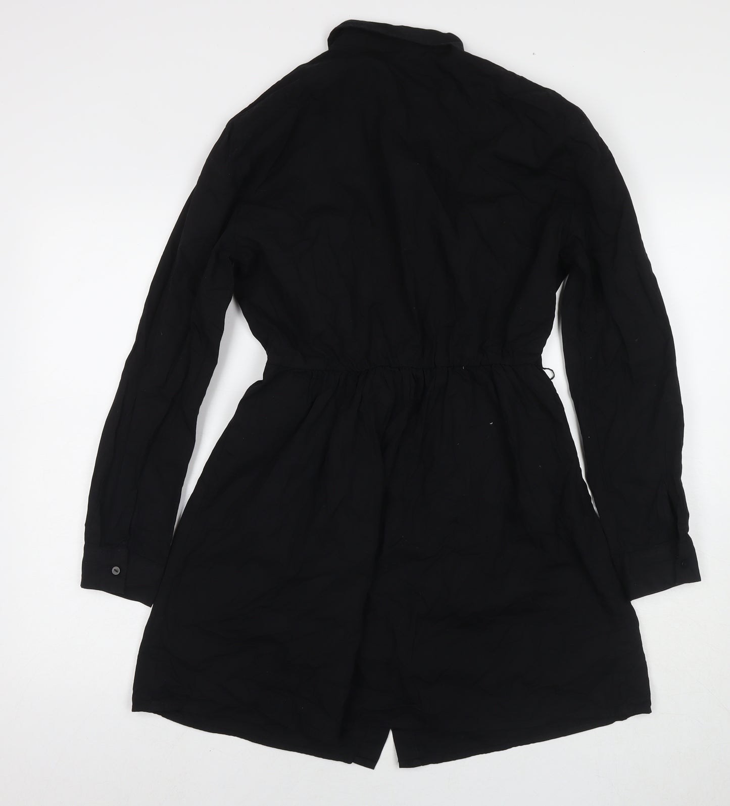 Stradivarius Womens Black Cotton Shirt Dress Size L Collared Button