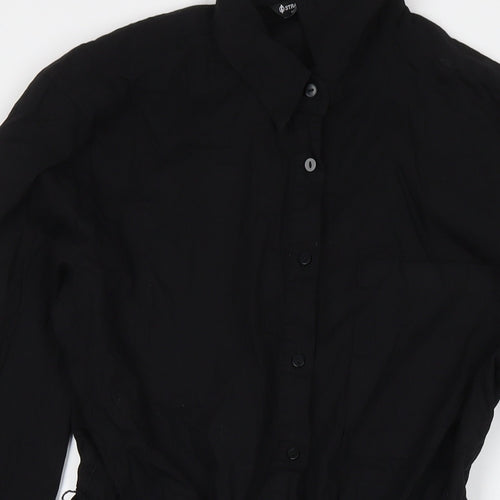 Stradivarius Womens Black Cotton Shirt Dress Size L Collared Button