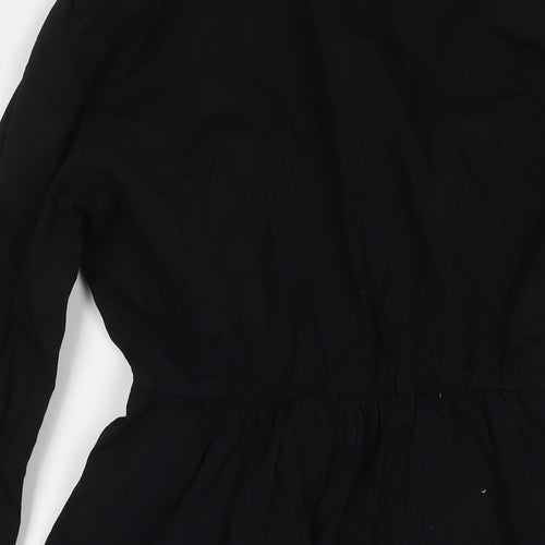 Stradivarius Womens Black Cotton Shirt Dress Size L Collared Button