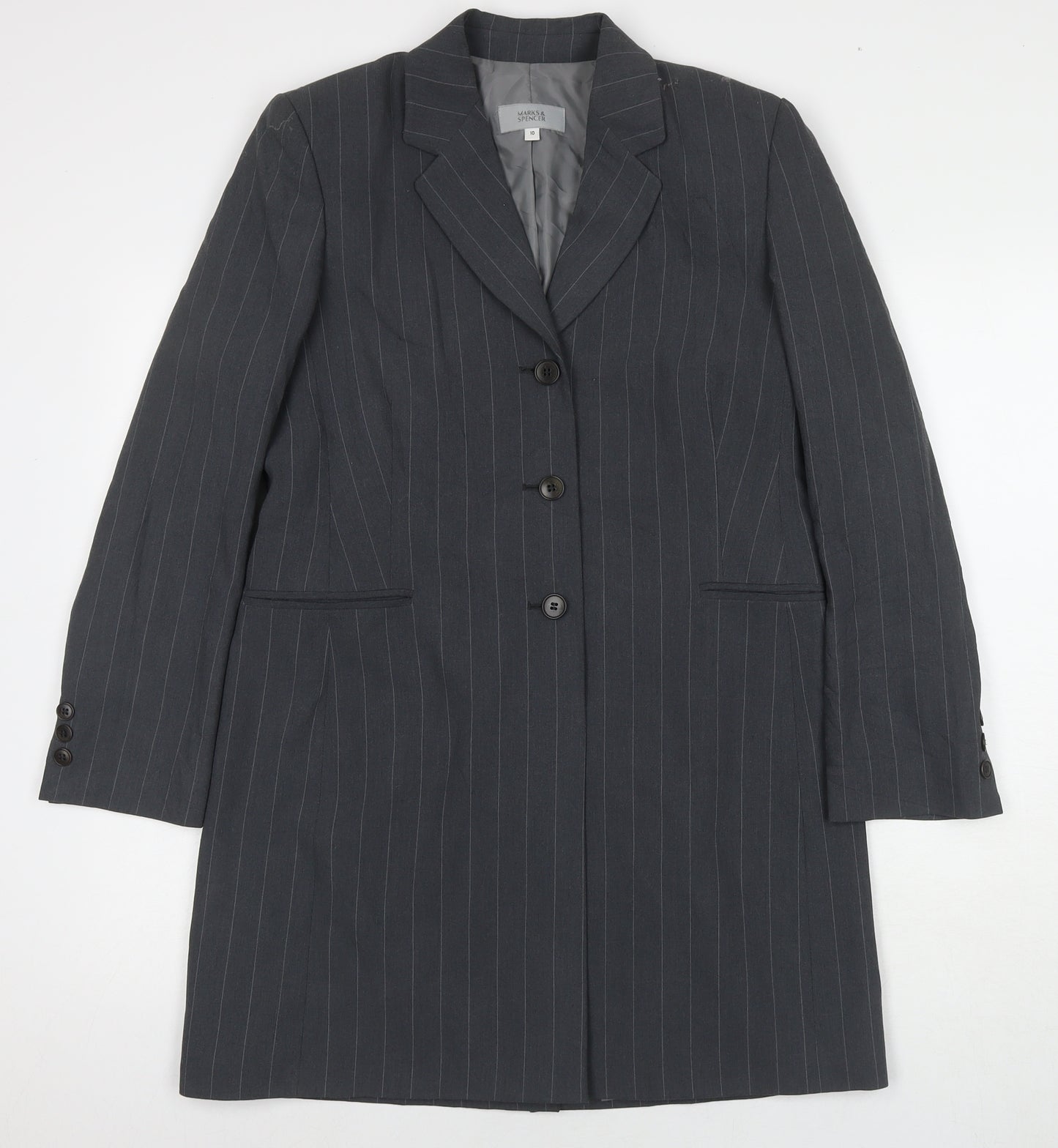 Marks and Spencer Womens Grey Striped Jacket Blazer Size 10 Button