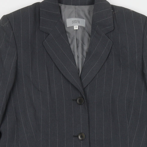 Marks and Spencer Womens Grey Striped Jacket Blazer Size 10 Button