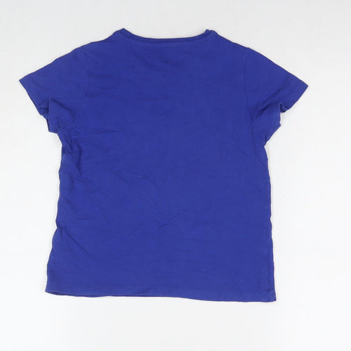 Marks and Spencer Girls Blue Cotton Basic T-Shirt Size 8-9 Years Round Neck Pullover - Studs Detail Heart