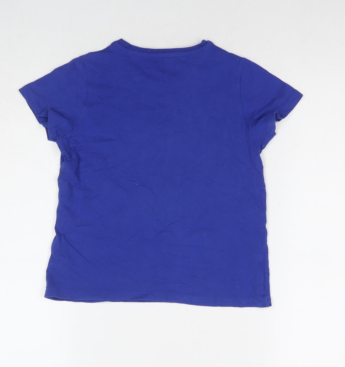 Marks and Spencer Girls Blue Cotton Basic T-Shirt Size 8-9 Years Round Neck Pullover - Studs Detail Heart