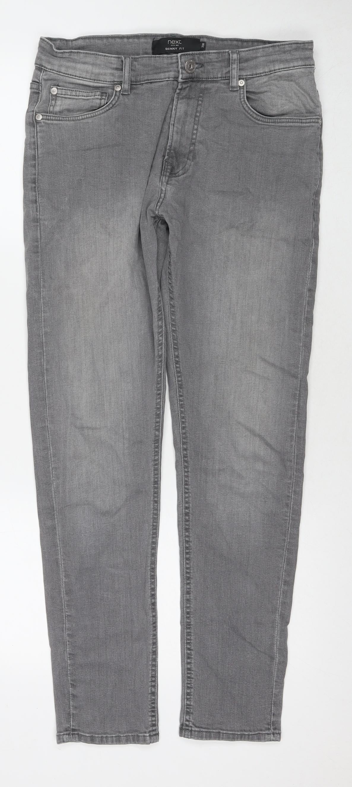 NEXT Womens Grey Cotton Skinny Jeans Size 30 L28 in Regular Zip