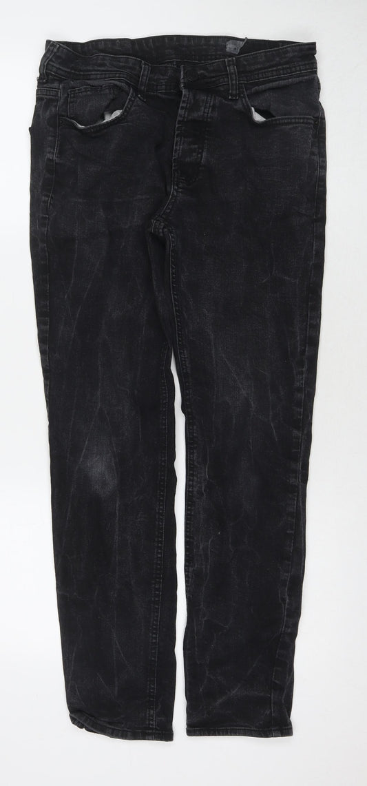 Denim & Co. Mens Black Cotton Straight Jeans Size 32 in L30 in Regular Zip