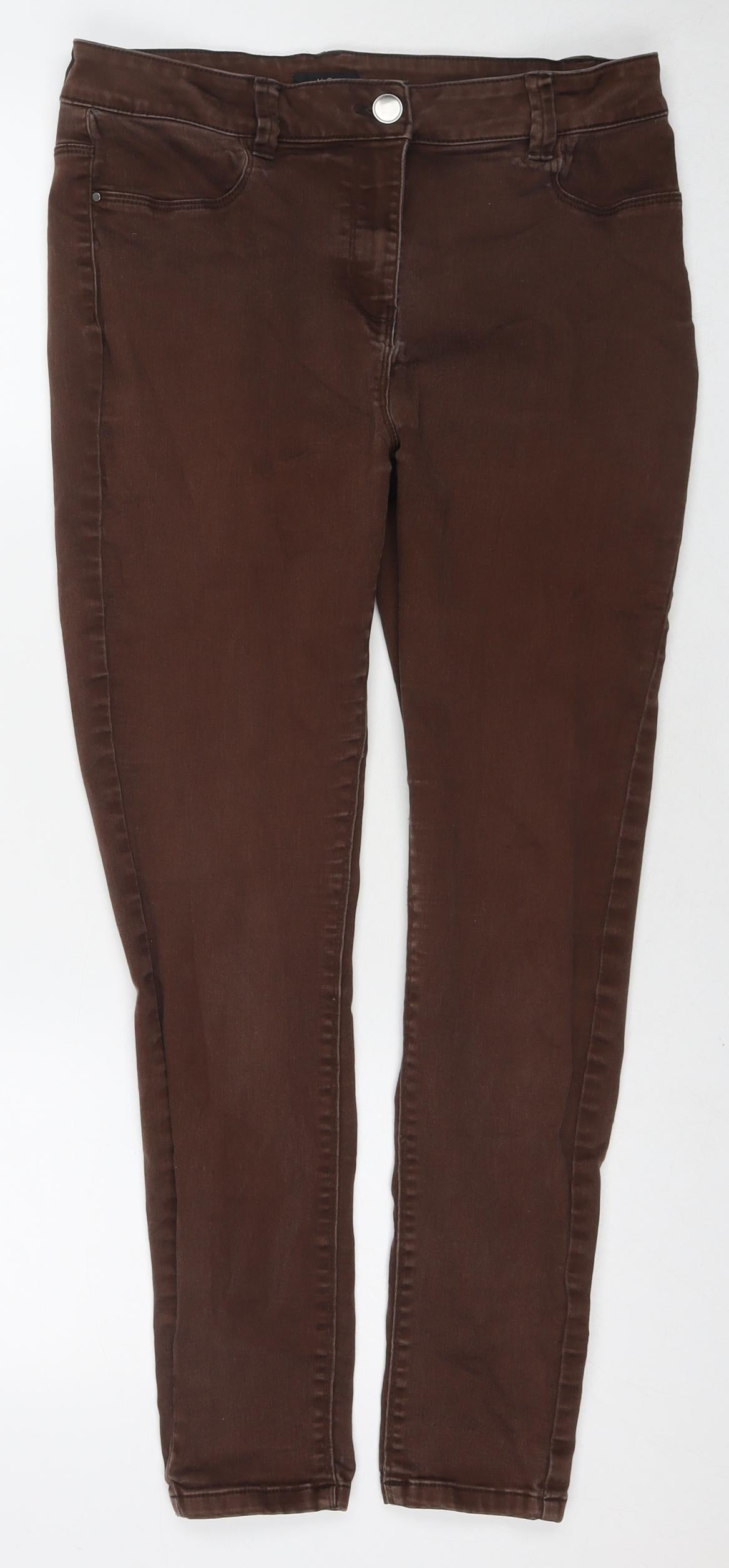 M&Co Womens Brown Cotton Skinny Jeans Size 14 L26 in Regular Zip