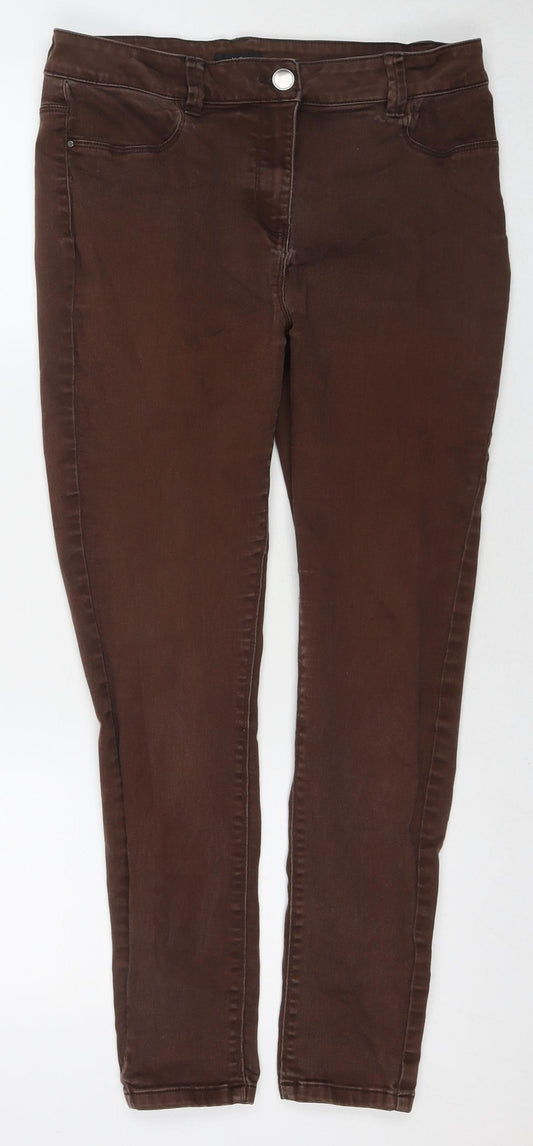 M&Co Womens Brown Cotton Skinny Jeans Size 14 L26 in Regular Zip