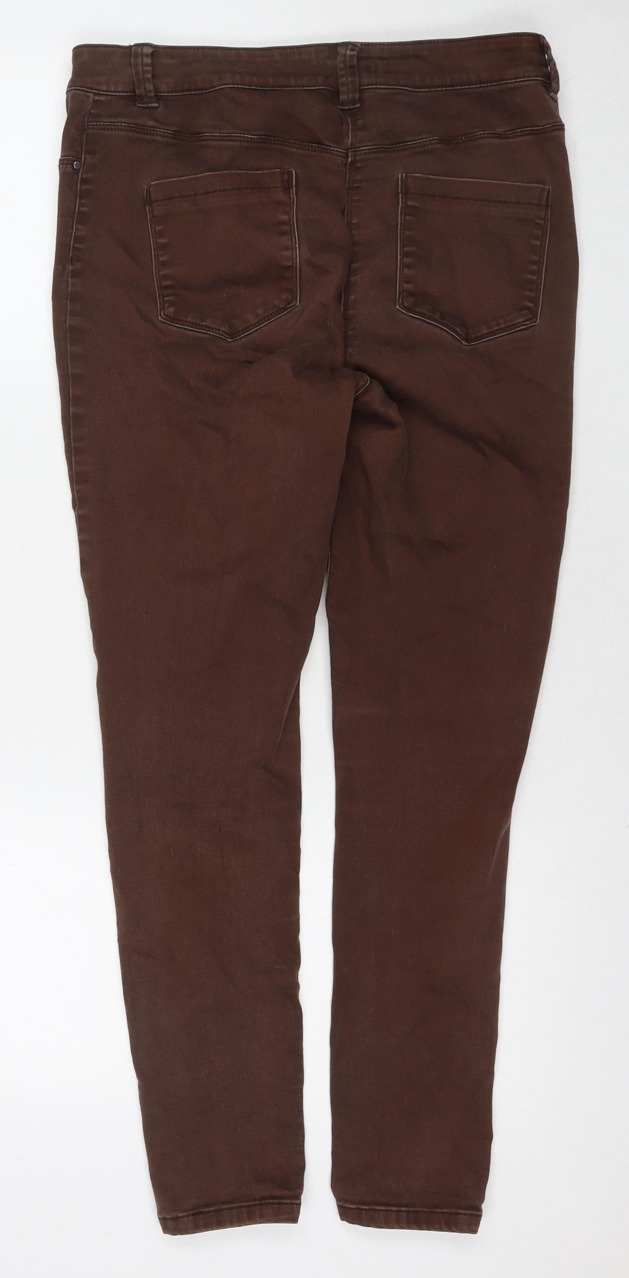 M&Co Womens Brown Cotton Skinny Jeans Size 14 L26 in Regular Zip