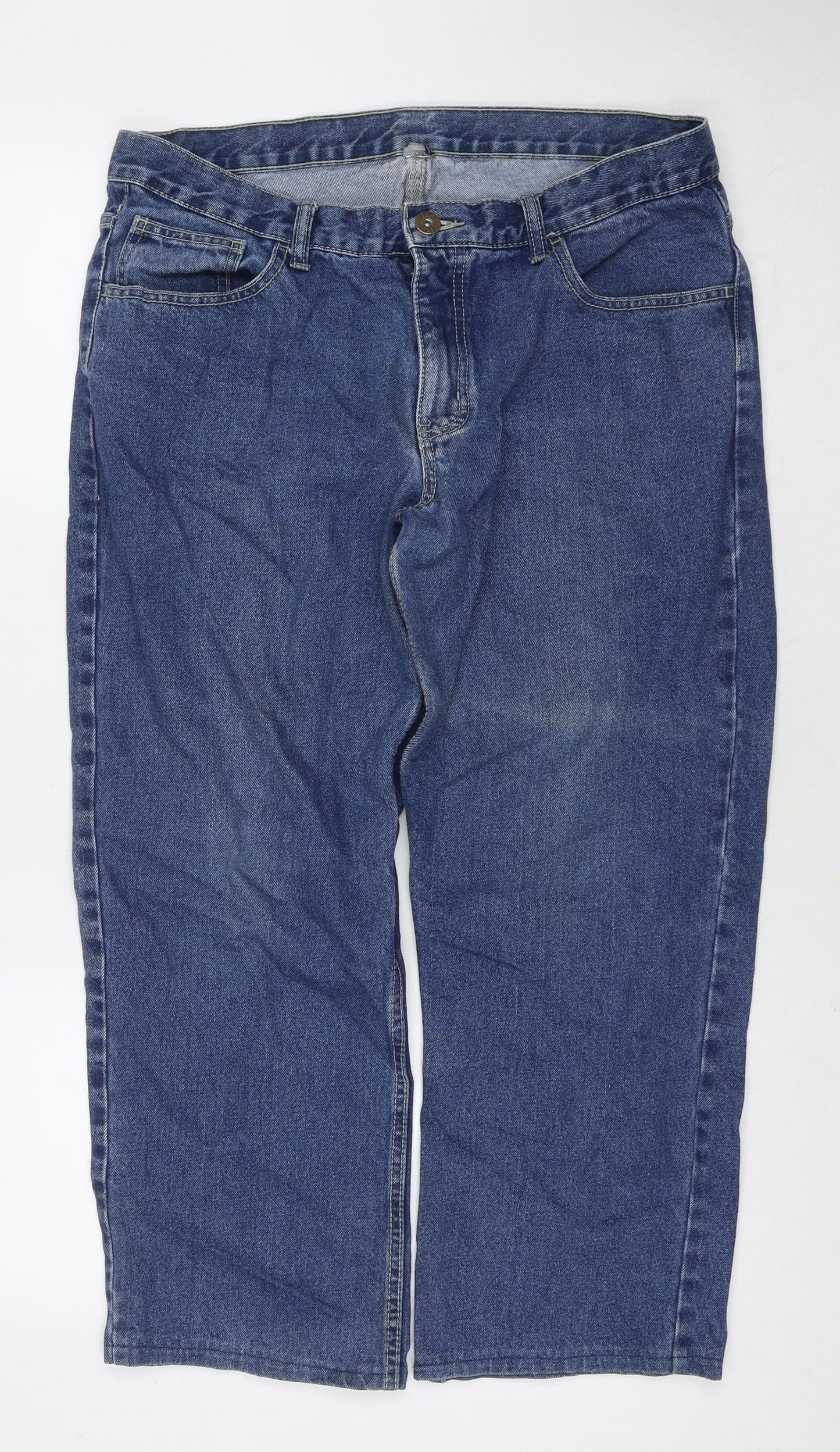 F&F Mens Blue Cotton Straight Jeans Size 36 in L30 in Regular Zip